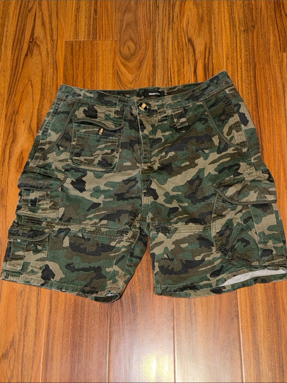 Fashion Nova Men's Camo Cargo Shorts - Olive Green & Black